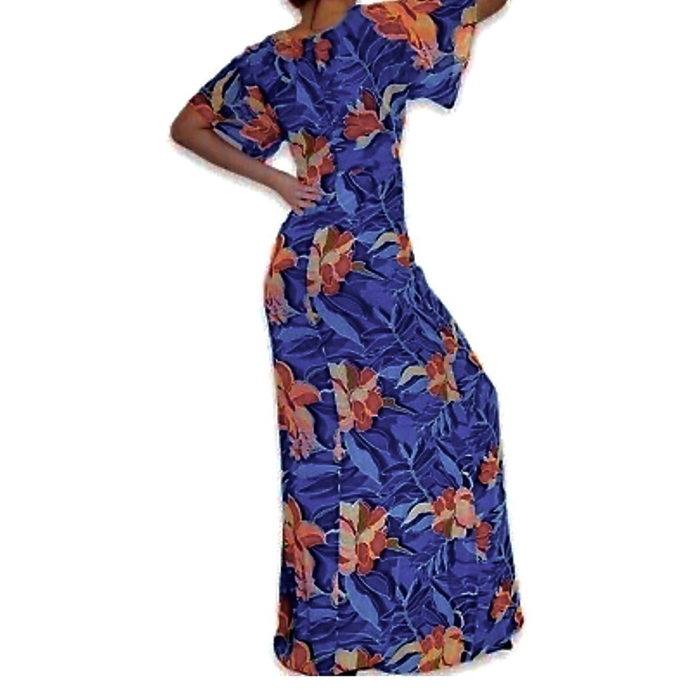 4SI3NNA Kimono Sleeve Orange Floral Blue Side Silt Aleena Maxi Dress Siz… - Picture 3 of 6